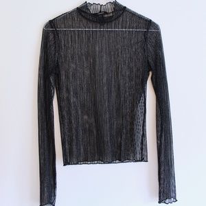 Forever 21 Sparkly Black Mock Neck Mesh Top
